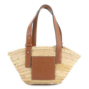 LOEWE Small Basket Bag, raffia and leather in natural tan, 327.02.S93